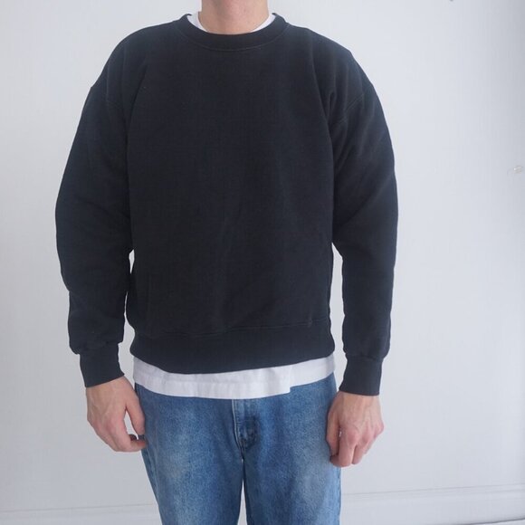 Vintage '90S Hanes Heavyweight Cotton Print Pro Black Blank Crewneck Sweater L - Picture 1 of 8